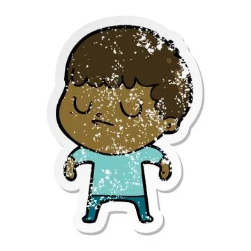 Distressed sticker of a cartoon grumpy boy Stock Illustration