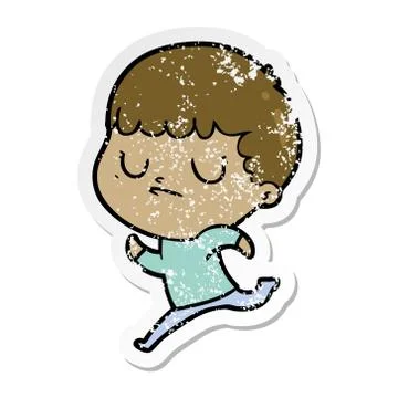 Distressed sticker of a cartoon grumpy boy Stock Illustration