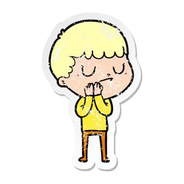 Distressed sticker of a cartoon grumpy boy Stock Illustration