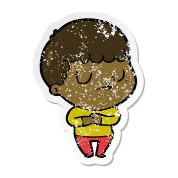 Distressed sticker of a cartoon grumpy boy Stock Illustration