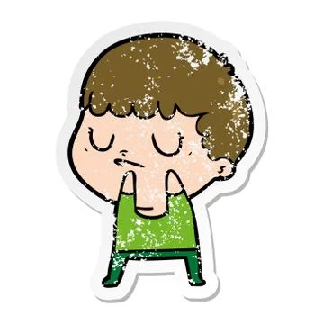 Distressed sticker of a cartoon grumpy boy Stock Illustration