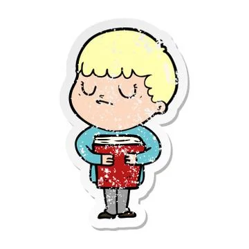 Distressed sticker of a cartoon grumpy boy イラスト素材