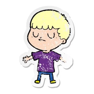 Distressed sticker of a cartoon grumpy boy Stock Illustration