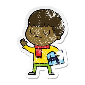 Distressed sticker of a cartoon grumpy boy イラスト素材