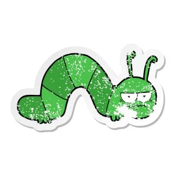 Distressed sticker of a cartoon grumpy caterpillar Stock Illustration