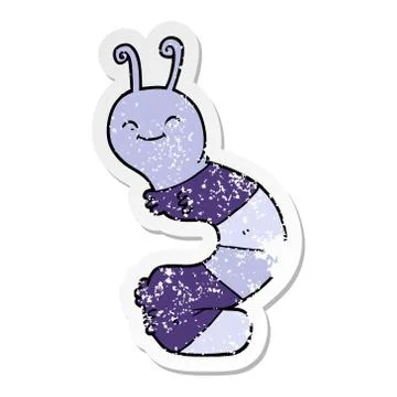 Distressed sticker of a cartoon happy caterpillar Stock Illustration