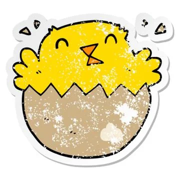 Distressed sticker of a cartoon hatching chick Stock Illustration