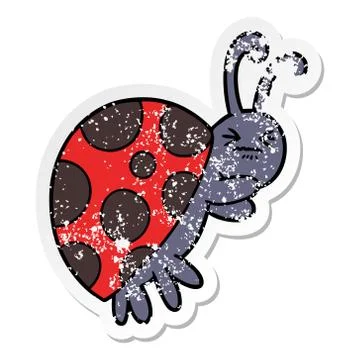 Distressed sticker of a cartoon ladybug Stock Illustration