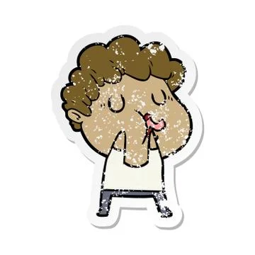 Distressed sticker of a cartoon man pulling face 스톡 일러스트