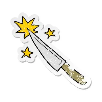 Distressed sticker of a cartoon sharp kitchen knife Illustrazione stock