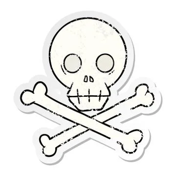 Distressed sticker of a cartoon skull and crossbones Stock Illustration