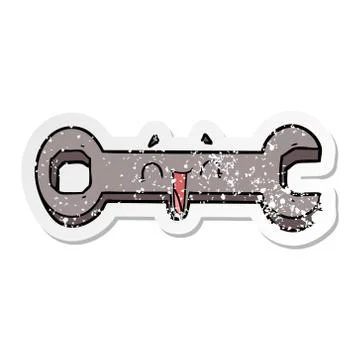 Distressed sticker of a cartoon spanner Stock Illustration
