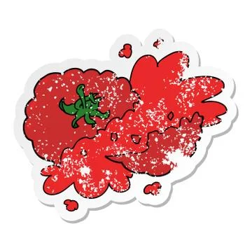 Distressed sticker of a cartoon squashed tomato Stock Illustration