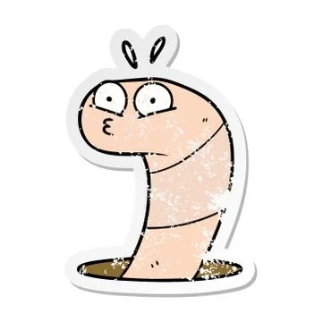 Distressed sticker of a cartoon surprised worm Stock Illustration