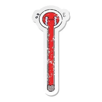 Distressed sticker of a cartoon thermometer crying Stock Illustration