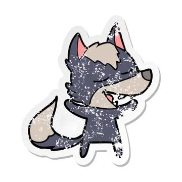 Distressed sticker of a cartoon wolf laughing Stock Illustration