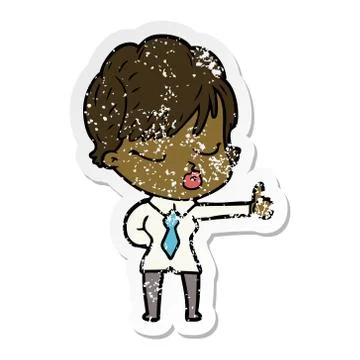 Distressed sticker of a cartoon woman with eyes shut Stock Illustration