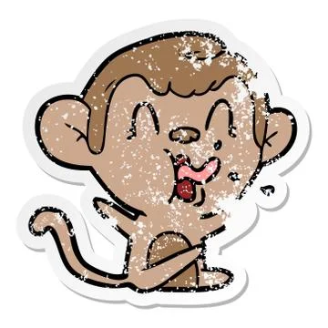 Distressed sticker of a crazy cartoon monkey Stock Illustration
