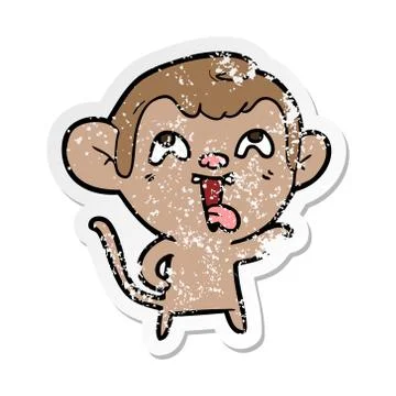 Distressed sticker of a crazy cartoon monkey Stock Illustration