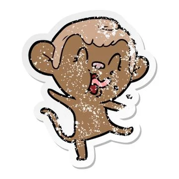 Distressed sticker of a crazy cartoon monkey Stock Illustration