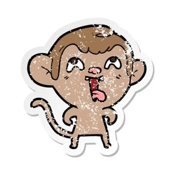 Distressed sticker of a crazy cartoon monkey Stock Illustration