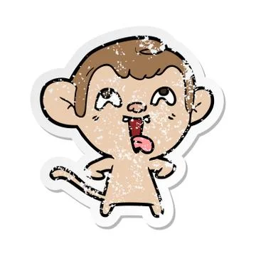 Distressed sticker of a crazy cartoon monkey Stock Illustration
