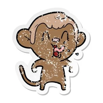Distressed sticker of a crazy cartoon monkey Stock Illustration