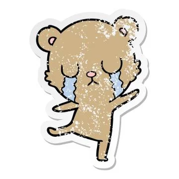 Distressed sticker of a crying cartoon bear doing a sad dance Illustrazione stock