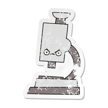 Distressed sticker of a cute cartoon microscope 스톡 일러스트