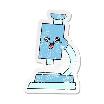 Distressed sticker of a cute cartoon microscope 스톡 일러스트