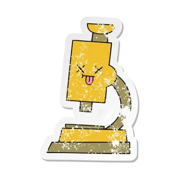 Distressed sticker of a cute cartoon microscope 스톡 일러스트