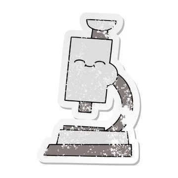 Distressed sticker of a cute cartoon microscope Stock Illustration