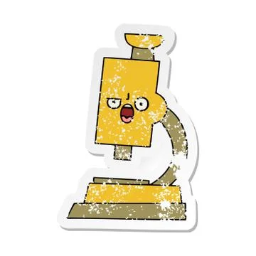 Distressed sticker of a cute cartoon microscope Stock Illustration