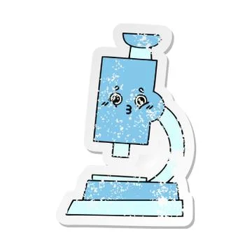 Distressed sticker of a cute cartoon microscope 스톡 일러스트