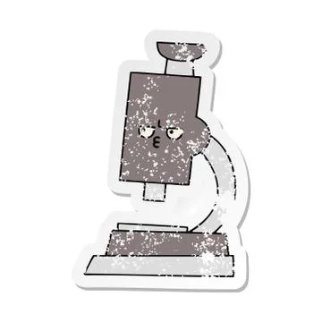 Distressed sticker of a cute cartoon microscope 스톡 일러스트