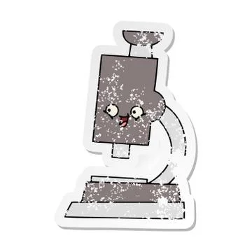 Distressed sticker of a cute cartoon microscope 스톡 일러스트