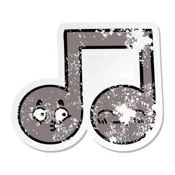 Distressed sticker of a cute cartoon musical note Stock Illustration