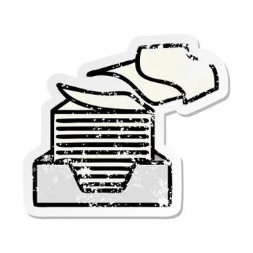 Distressed sticker of a cute cartoon stack of office papers Stock Illustration