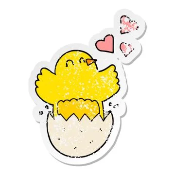 Distressed sticker of a cute hatching chick cartoon Stock Illustration
