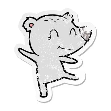 Distressed sticker of a friendly bear dancing Stock Illustration