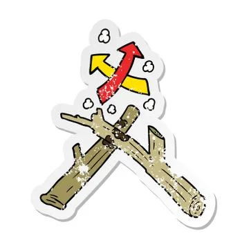 Distressed sticker of a how to start a fire with two sticks Stock Illustration