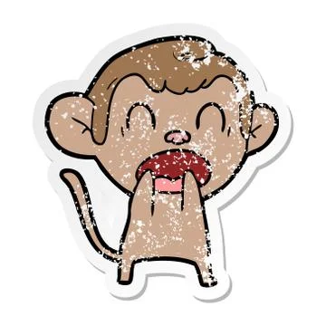 Distressed sticker of a shouting cartoon monkey Stock Illustration