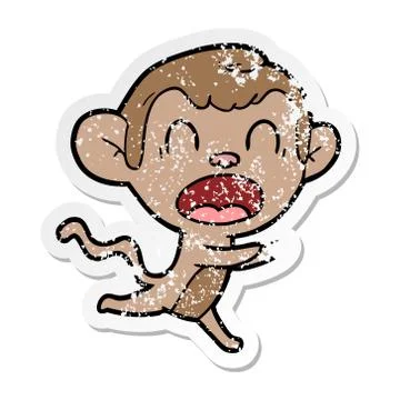 Distressed sticker of a shouting cartoon monkey Stock Illustration
