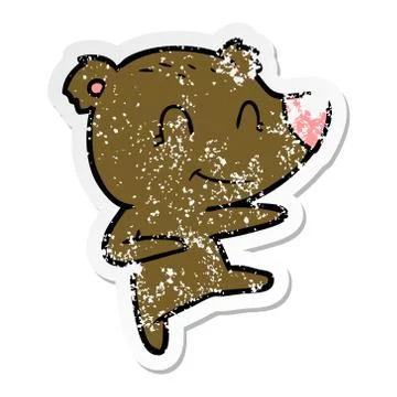 Distressed sticker of a smiling dancing bear cartoon Stock Illustration