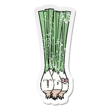 Distressed sticker of a spring onions Stock Illustration