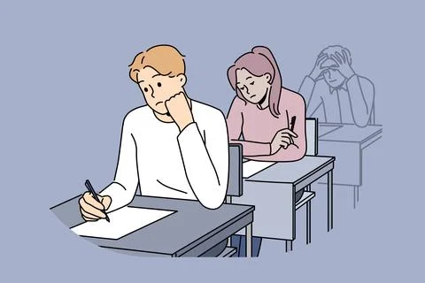 Distressed students write on exam in school Stock Illustration