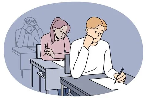 Distressed students write on exam in school Stock Illustration