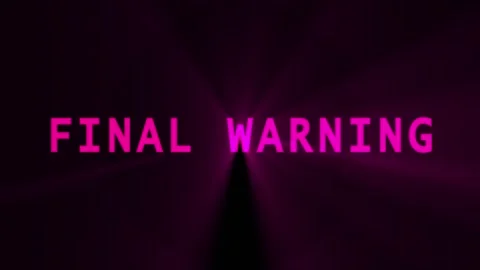 Distressed text 'FINAL WARNING' repeats across black screen with cinematic .. Stock Footage 344035471