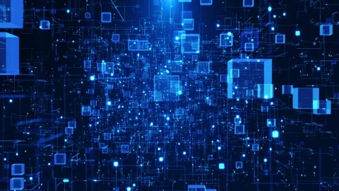 Distributed AI Data Network with Digital Cubes and Technology Grid Stock Footage 342624979