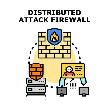 Distributed attack firewall protecting data and network security Stock Illustration
